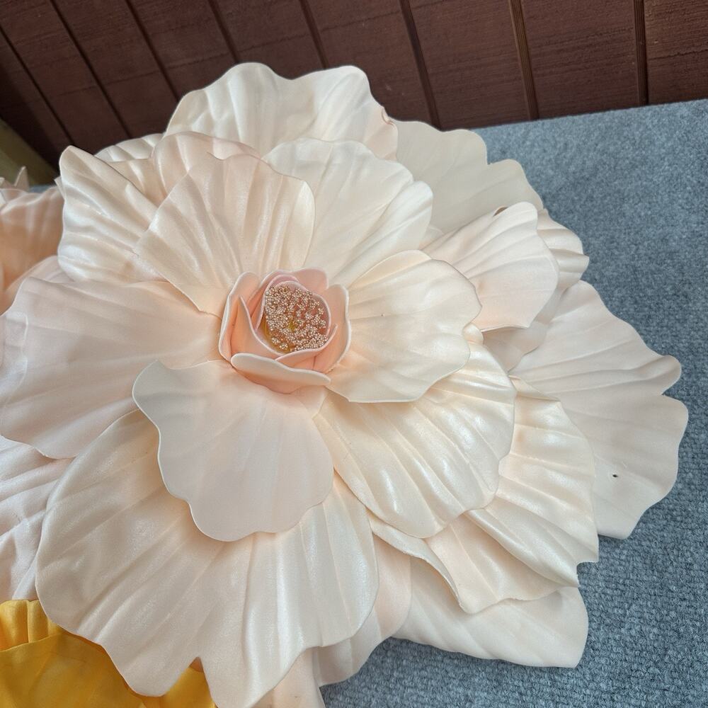 4 Giant 20” Artificial Foam Flowers Peach Orange Wedding Backdrop Decor - Picture 4 of 5